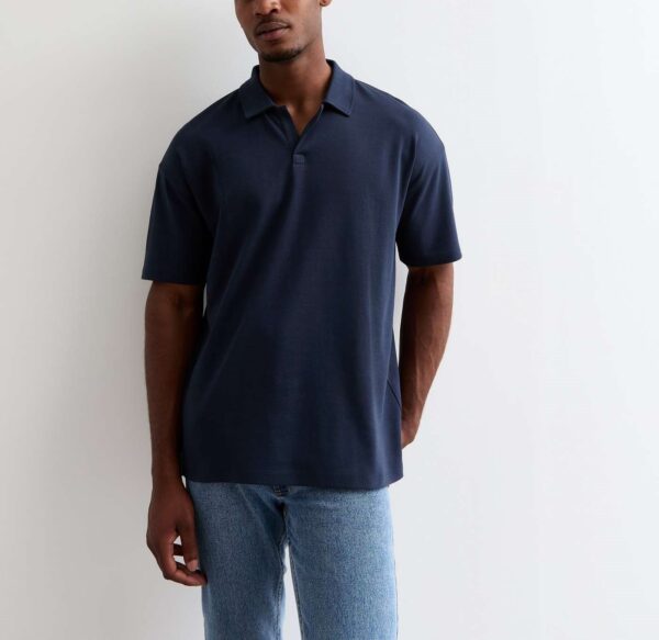 Navy Cotton Blend Polo Shirt